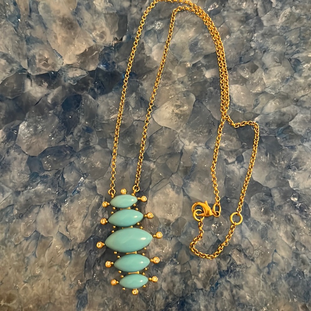 Sleeping Beauty Turquoise and white sapphire set in gold vermeil necklace.
